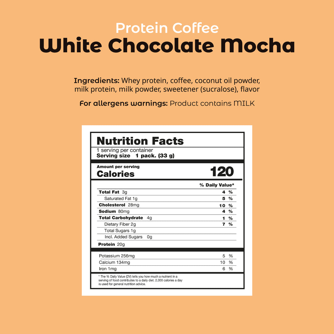 Protein Coffee Powder White Choco Mocha  – 20g Protein, 70 mg Caffeine, 0g Sugar | Pack of 10